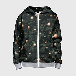 Толстовка на молнии детская Паттерн - Новогодняя елка, цвет: 3D-меланж