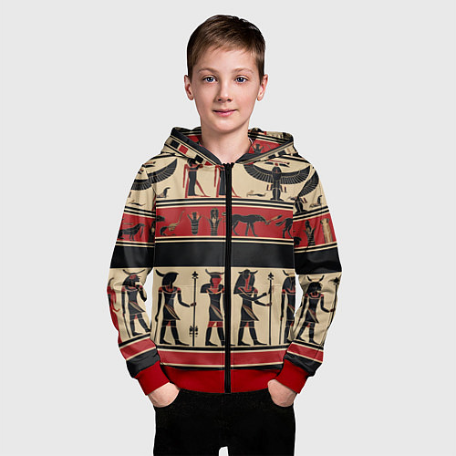 Детская толстовка на молнии Египетский орнамент / 3D-Красный – фото 3