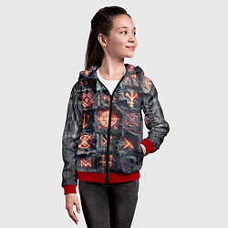 Толстовка на молнии детская Символы викингов на пэчворк джинсах, цвет: 3D-красный — фото 2