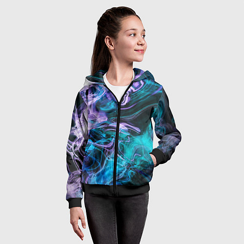Детская толстовка на молнии Цветной дым текстура / 3D-Черный – фото 4