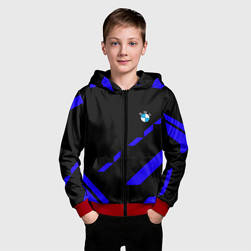 Детская толстовка на молнии BMW blue geometry / 3D-Красный – фото 3