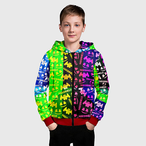 Детская толстовка на молнии Marshmello pattern neon steel / 3D-Красный – фото 3