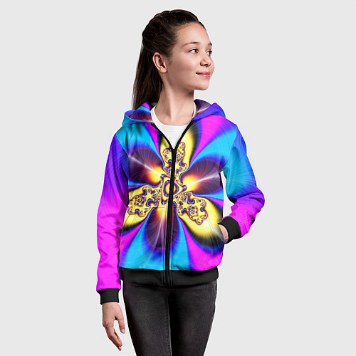 Детская толстовка на молнии Фрактальный неоновый узор абстракция / 3D-Черный – фото 4