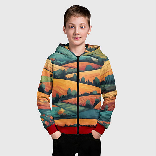 Детская толстовка на молнии Поля луга / 3D-Красный – фото 3