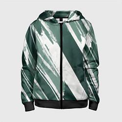 Толстовка на молнии детская Косая зеленая полоска, цвет: 3D-черный