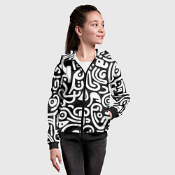 Толстовка на молнии детская Современный черно белый паттерн, цвет: 3D-черный — фото 2