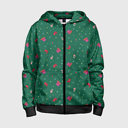 Детская толстовка на молнии Новогодний паттерн с милыми вещами на зеленом фоне