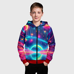 Толстовка на молнии детская Неоновый космос - нейроарт фантазия, цвет: 3D-красный — фото 2