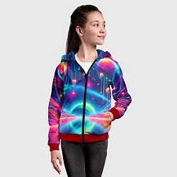 Толстовка на молнии детская Неоновый космос - нейроарт фантазия, цвет: 3D-красный — фото 2