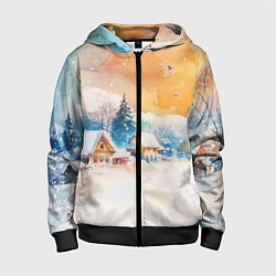 Детская толстовка на молнии Деревенский новогодний пейзаж