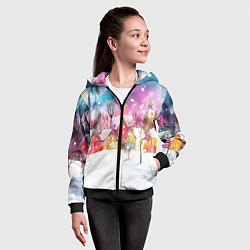 Толстовка на молнии детская Новогодний ночной дворик, цвет: 3D-черный — фото 2