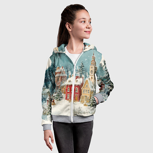 Детская толстовка на молнии Праздничный новогодний город / 3D-Меланж – фото 4