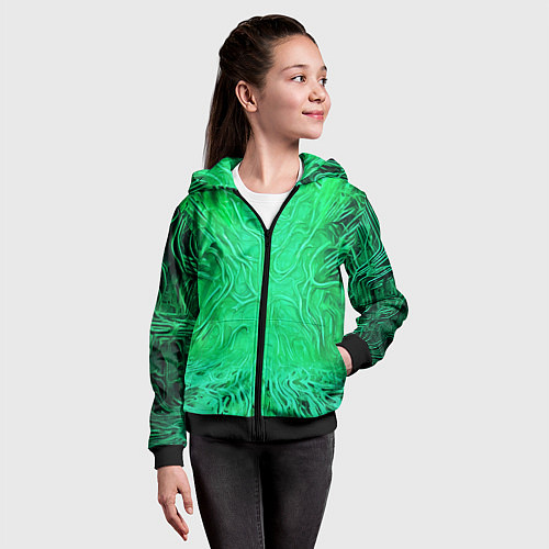 Детская толстовка на молнии Зелёный симбионт абстракция / 3D-Черный – фото 4