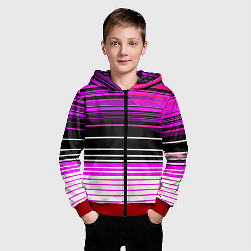 Детская толстовка на молнии Разноцветные вертикальные линии / 3D-Красный – фото 3
