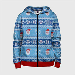 Толстовка на молнии детская Вязаный новогодний узор с Дедом Морозом, цвет: 3D-красный