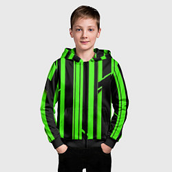 Толстовка на молнии детская Толстые зелёные полосы на чёрном фоне, цвет: 3D-черный — фото 2