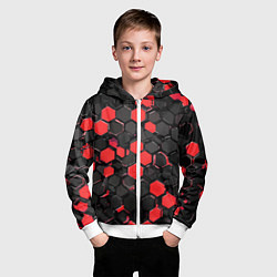 Толстовка на молнии детская Красно-серые шестиугольники на чёрном фоне, цвет: 3D-белый — фото 2