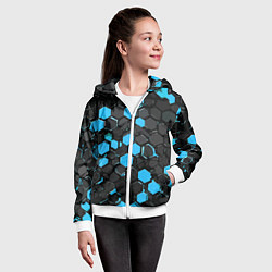 Толстовка на молнии детская Сине-серые шестиугольники на чёрном фоне, цвет: 3D-белый — фото 2