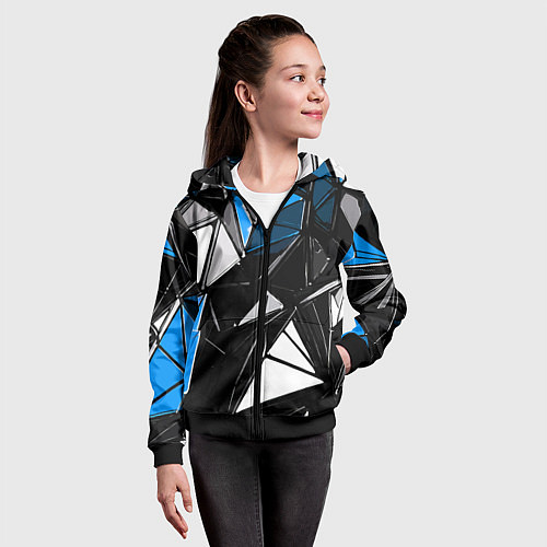 Детская толстовка на молнии Сине-белые рельефные треугольники на чёрном фоне / 3D-Черный – фото 4