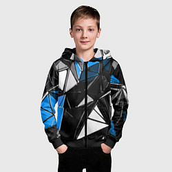 Толстовка на молнии детская Сине-белые рельефные треугольники на чёрном фоне, цвет: 3D-черный — фото 2