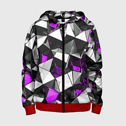 Толстовка на молнии детская Фиолетово-белые рельефные треугольники на чёрном ф, цвет: 3D-красный