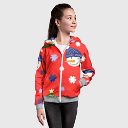 Толстовка на молнии детская Новогодний узор со снеговиком и снежинками, цвет: 3D-меланж — фото 2
