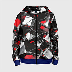 Толстовка на молнии детская Красно-белый паттерн на чёрном фоне, цвет: 3D-синий
