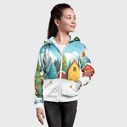 Толстовка на молнии детская Новогодний городок иллюстрация, цвет: 3D-белый — фото 2