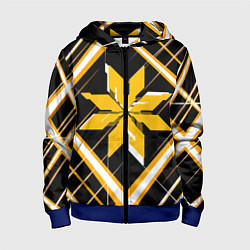 Толстовка на молнии детская Жёлто-белая звезда и полосы на чёрном фоне, цвет: 3D-синий