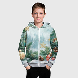 Толстовка на молнии детская Золотые снежинки - новогодний фон, цвет: 3D-меланж — фото 2