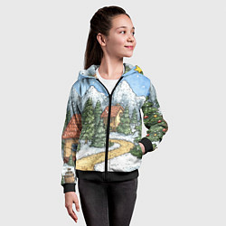 Толстовка на молнии детская Новогодний пейзаж, цвет: 3D-черный — фото 2