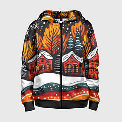 Детская толстовка на молнии Новогоднее настроение - домики и елки