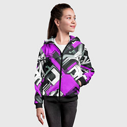 Толстовка на молнии детская Бело-фиолетовый техно паттерн на чёрном фоне, цвет: 3D-черный — фото 2