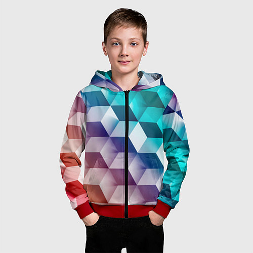 Детская толстовка на молнии Объёмные разноцветные градиентные кубы / 3D-Красный – фото 3