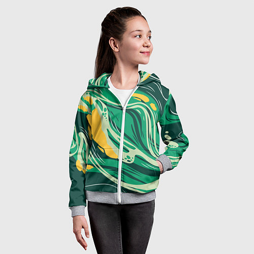 Детская толстовка на молнии Абстрактные полосы в зелёных тонах / 3D-Меланж – фото 4