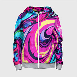 Толстовка на молнии детская Сине-розовый узор, цвет: 3D-меланж