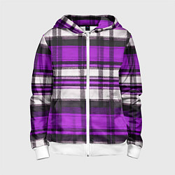 Толстовка на молнии детская Фиолетово-белая ткань в клетку, цвет: 3D-белый