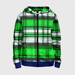 Толстовка на молнии детская Зелёно-белая ткань в клетку, цвет: 3D-синий
