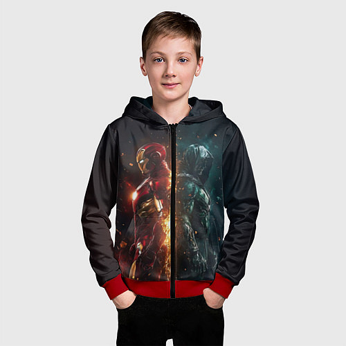 Детская толстовка на молнии Железный Человек - Доктор Дум / 3D-Красный – фото 3