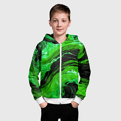 Толстовка на молнии детская Зелёные брызги на чёрном фоне, цвет: 3D-белый — фото 2