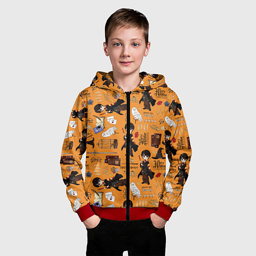 Детская толстовка на молнии Гарри Поттер паттерн / 3D-Красный – фото 3