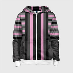Толстовка на молнии детская Розово серый полосатый узор, цвет: 3D-белый