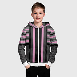 Толстовка на молнии детская Розово серый полосатый узор, цвет: 3D-белый — фото 2