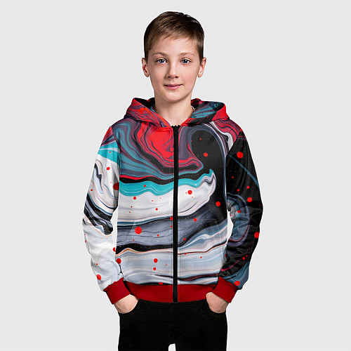 Детская толстовка на молнии Флюид арт абстракция / 3D-Красный – фото 3