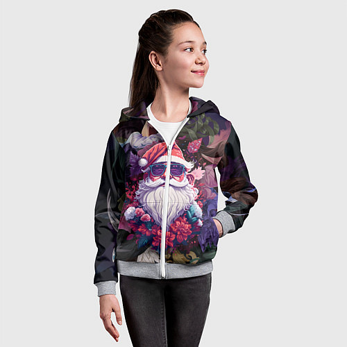 Детская толстовка на молнии Дед мороз в цветах / 3D-Меланж – фото 4