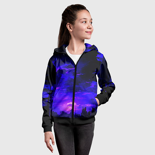 Детская толстовка на молнии Фиолетовый апокалиптический закат / 3D-Черный – фото 4
