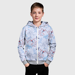 Толстовка на молнии детская Снегири и зимние ветки, цвет: 3D-меланж — фото 2