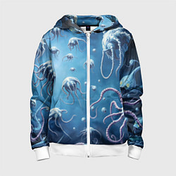 Толстовка на молнии детская Мир фантастических осьминогов, цвет: 3D-белый