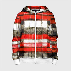 Толстовка на молнии детская Чёрные полосы на красно-белом фоне, цвет: 3D-белый