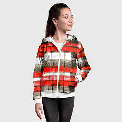 Толстовка на молнии детская Чёрные полосы на красно-белом фоне, цвет: 3D-белый — фото 2